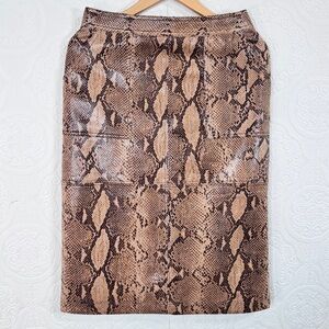 New Anthropologie Current Air Faux Snake Skin Midi Skirt Size 8 Brown Stretchy